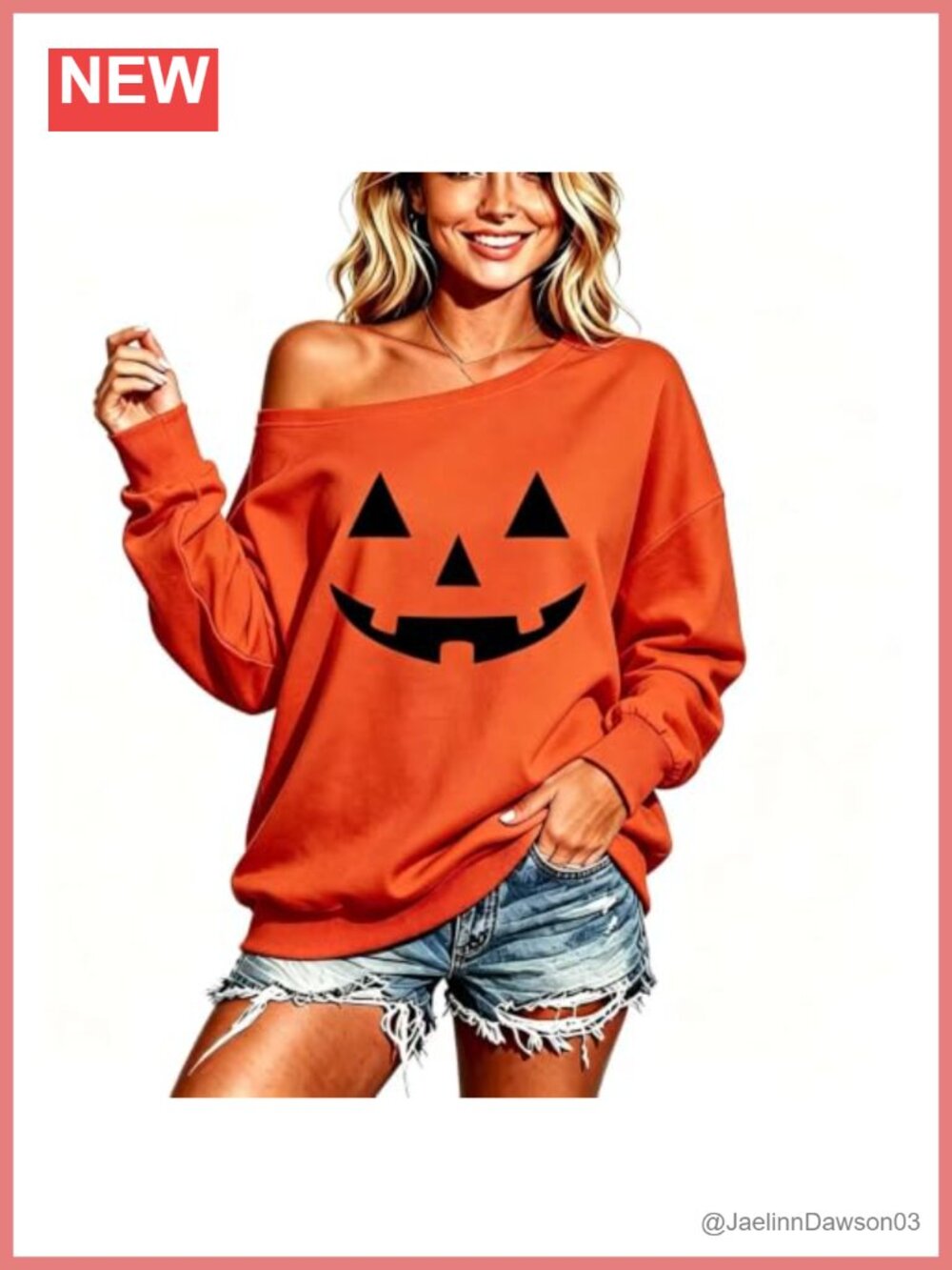 Off Shoulder Halloween Pumpkin Sweatshirt Long Sleeve Oversized Pullover